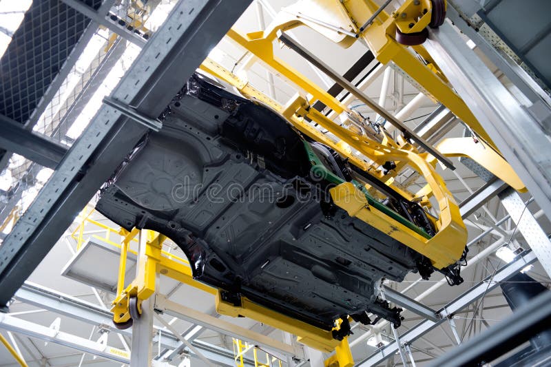 Automobile assembly shop panorama royalty free stock image