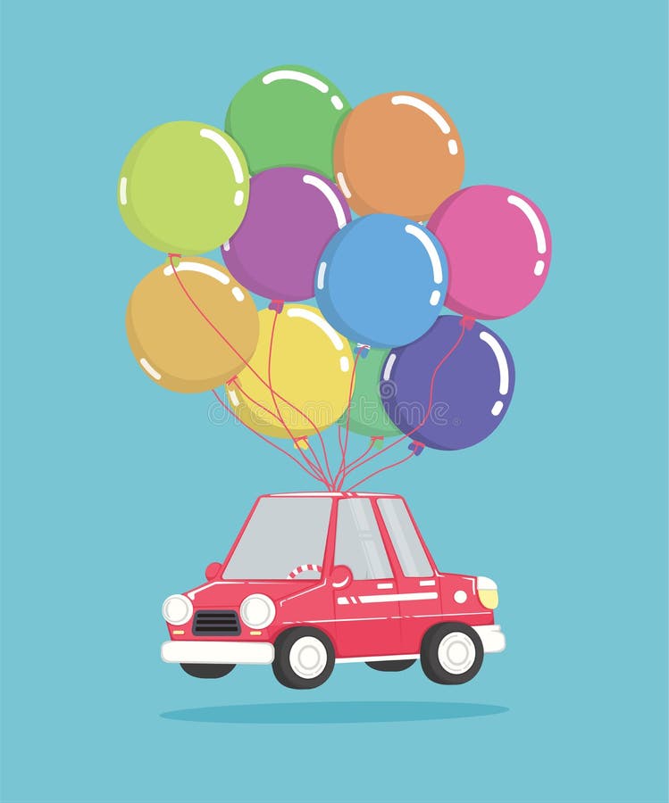 Automobile del fumetto con il mazzo di palloni royalty illustrazione gratis Automobile del fumetto con il mazzo di palloni royalty illustrazione gratis