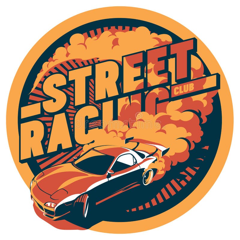 Automobile di burnout, sport giapponese della deriva, corsa della via royalty illustrazione gratis Automobile di burnout, sport giapponese della deriva, corsa della via royalty illustrazione gratis