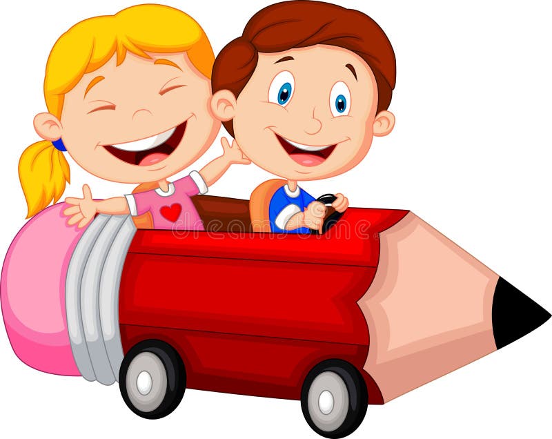 Automobile felice della matita di guida del fumetto dei bambini illustrazione di stock Automobile felice della matita di guida del fumetto dei bambini illustrazione di stock