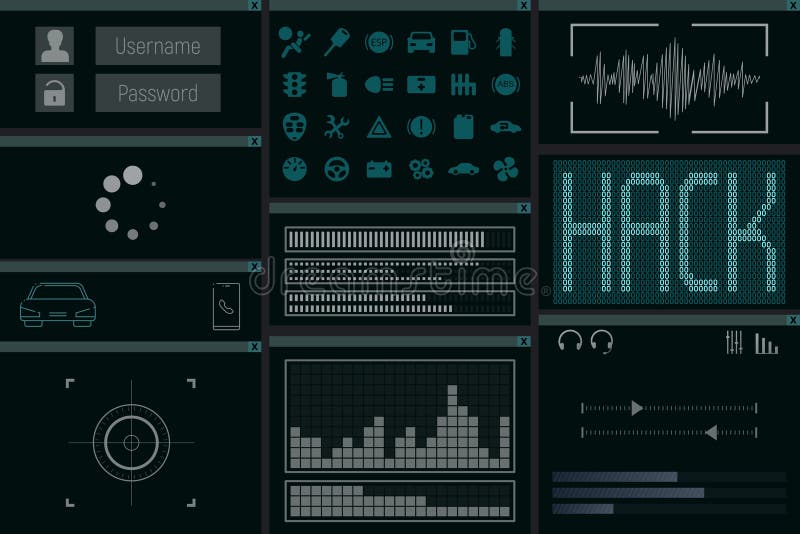 Automobile hack computer program. vector illustration