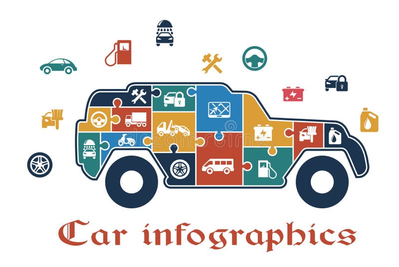 Automobile variopinta di puzzle infographic illustrazione di stock Automobile variopinta di puzzle infographic illustrazione di stock
