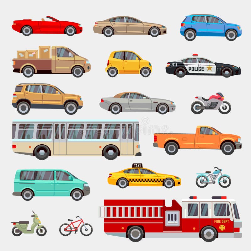 Automobili della città e di urbane ed icone piane di vettore di trasporto dei veicoli messe