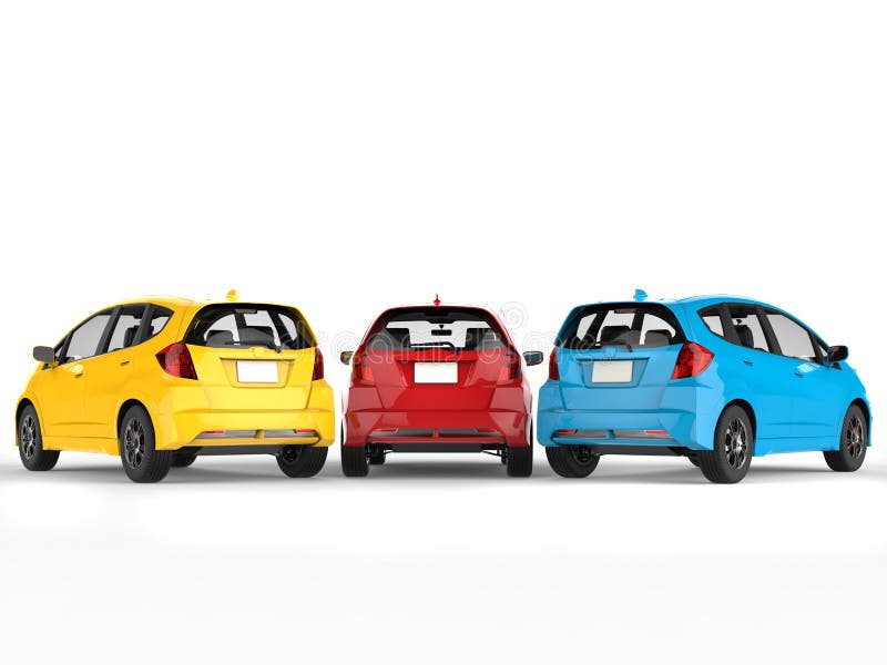 Automobili elettriche moderne nei colori primari - vista posteriore illustrazione di stock