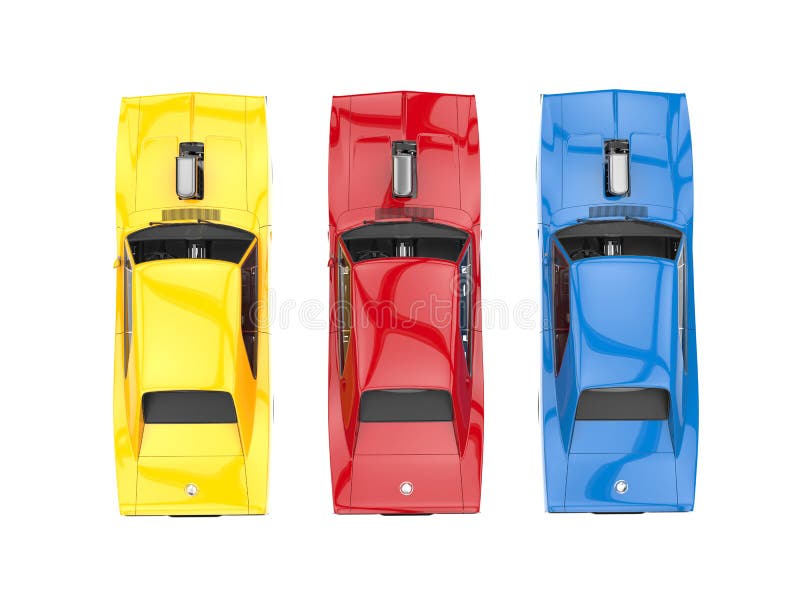 Automobili fresche del muscolo - colori primari - vista superiore royalty illustrazione gratis