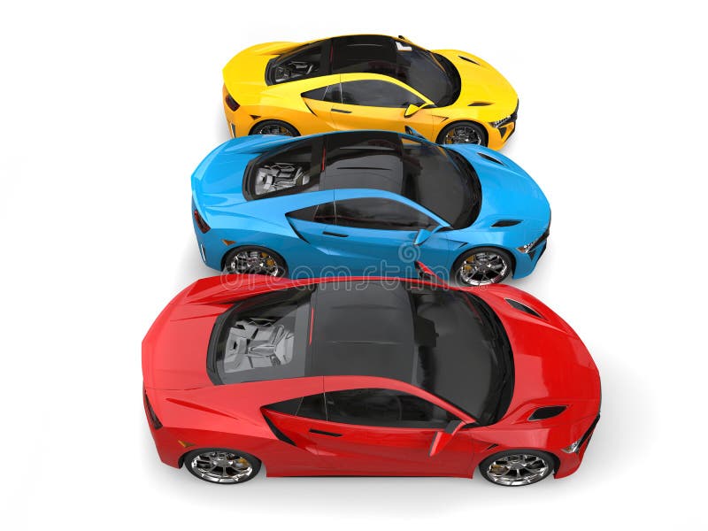 Automobili sportive eccellenti nei colori primari - completi giù la vista illustrazione di stock