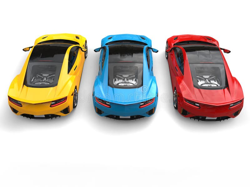 Automobili sportive eccellenti nei colori primari - vista posteriore illustrazione vettoriale