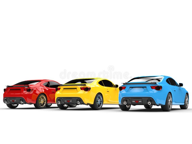 Automobili sportive generiche colorate primarie - vista posteriore illustrazione vettoriale