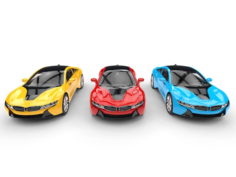 Automobili sportive - vista frontale superiore - colori primari royalty illustrazione gratis