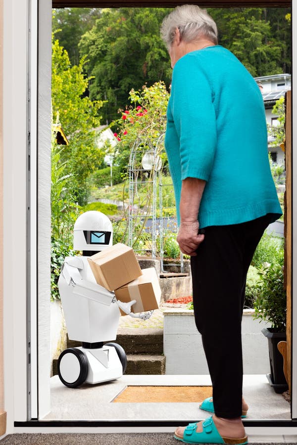 Autonome Roboter Der Ka Nstlichen Intelligenz Liefern Pakete Oder Boxen Stockbild Bild Von Liefern Kunstlichen