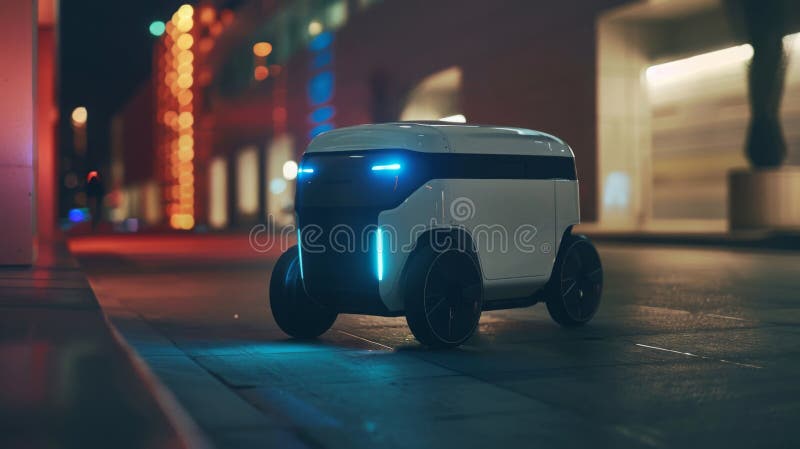 Autonomiczny pojazd dostawczy w nocy zdjęcia stock