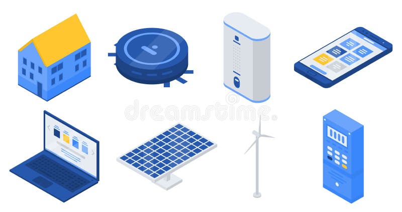 Autonomous house icons set, isometric style vector illustration Autonomous house icons set, isometric style vector illustration