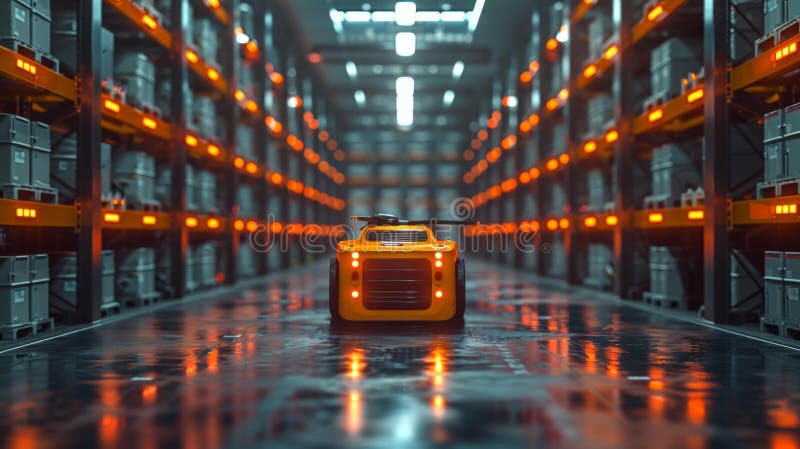 Autonomous robot in high-tech warehouse - generative ai royalty free illustration