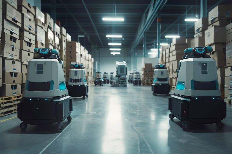 Autonomous Robot Delivery In Warehouses. Smart Industry Concept Stock ...