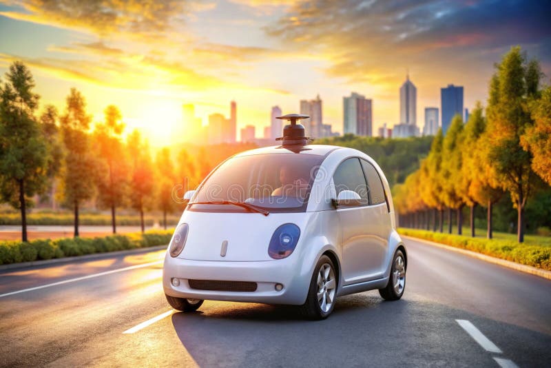 Autonomous Self-Driving Car Powered by AI, Deep Learning, and IoT Technology stock illustration