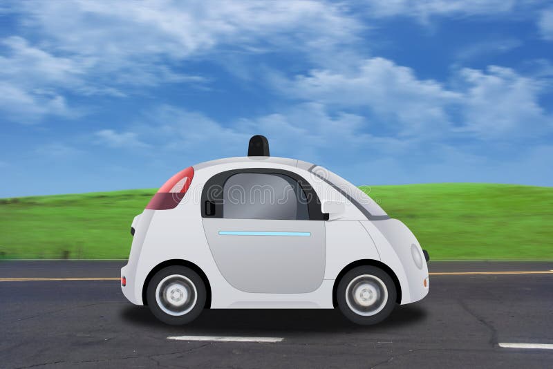 Autonomous self-driving driverless vehicle driving on the road vector illustration