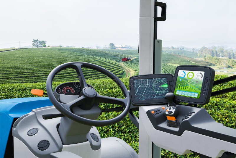 Autonomous Tractor Working In Green Tea Field Future Technology With