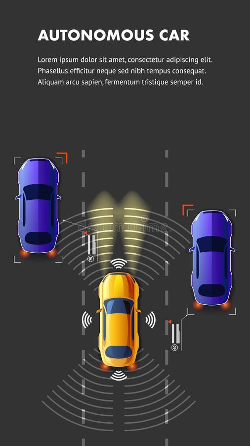 Autonomus Car Traffic Top View Vector Illustration