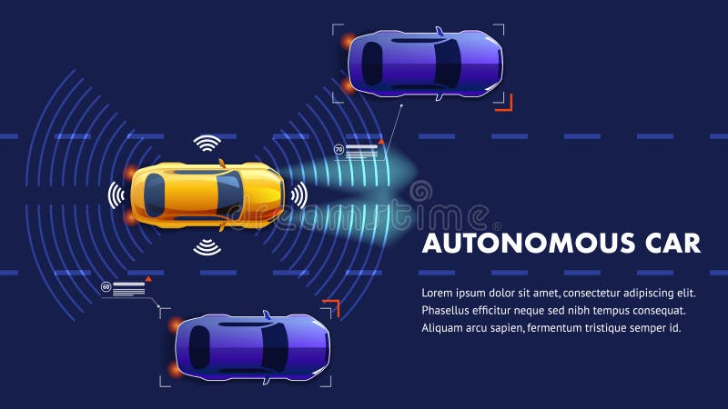 Autonomus Car Illustration. Vector Landing Page.