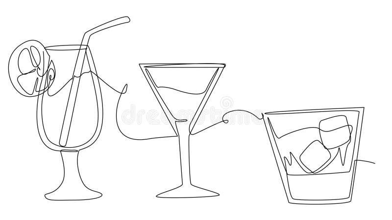 Autoportrait de cocktails colorés en ligne simple sur écran blanc. illustration libre de droits