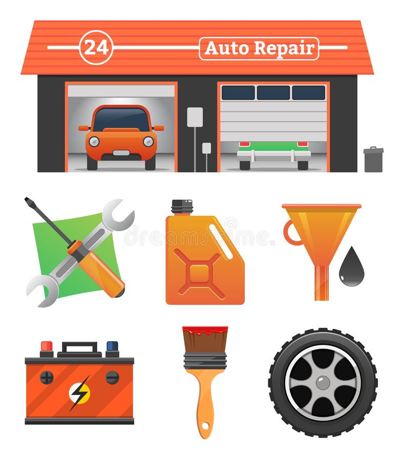 Autoreparaturikonen eingestellt lizenzfreie abbildung Autoreparaturikonen eingestellt lizenzfreie abbildung