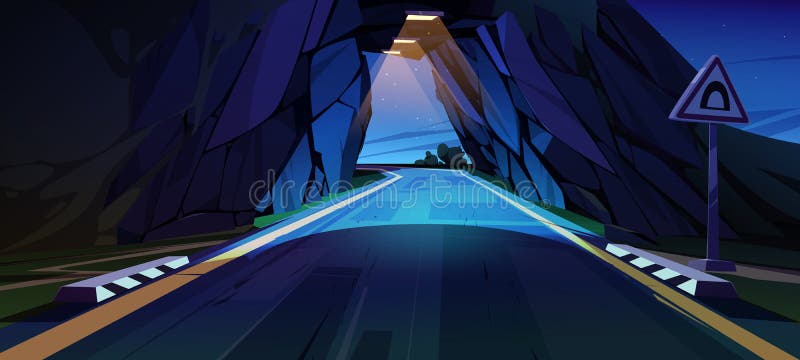 Autostrada podziemna tunelu samochodowego w górach ilustracja wektor
