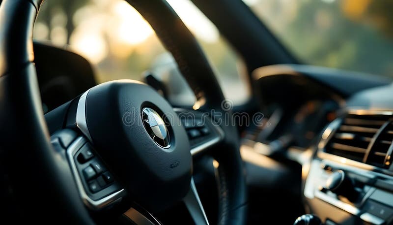 Autoveicoli di lusso con volante a bmw e design moderno del cruscotto immagine stock libera da diritti
