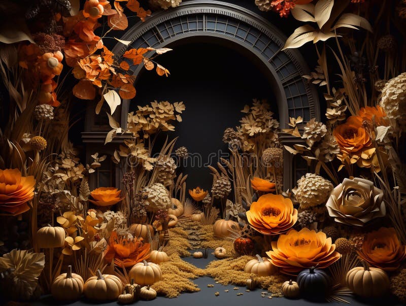 Autumn background on a black background, autumn flower arrangement on a black background with soft light