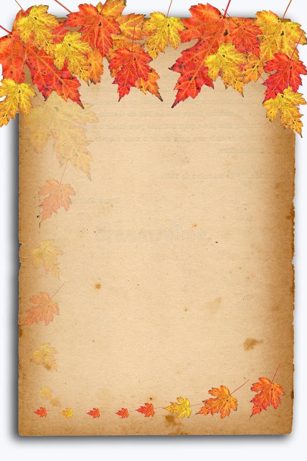 Autumn background with colored leaves on old paper