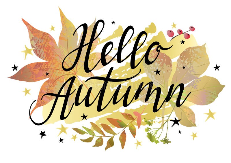 Autumn Background with Colorful Leaves, Berries and Lettering ...