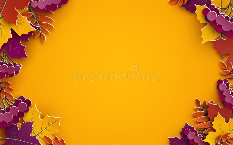 Autumn background, tree paper leaves, yellow backdrop, design for fall season sale banner, poster, thanksgiving day greeting cards