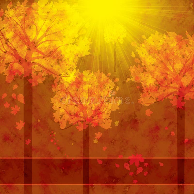 Autumn background with trees and falling leaves