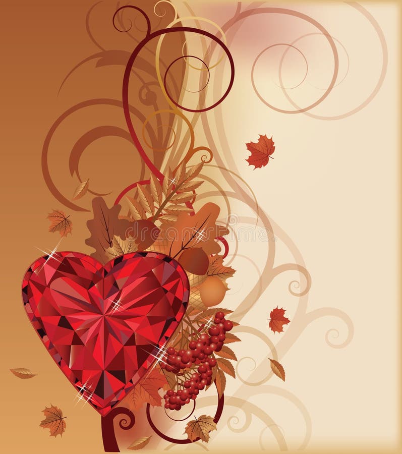 Autumn banner with ruby heart vector illustration Autumn banner with ruby heart vector illustration