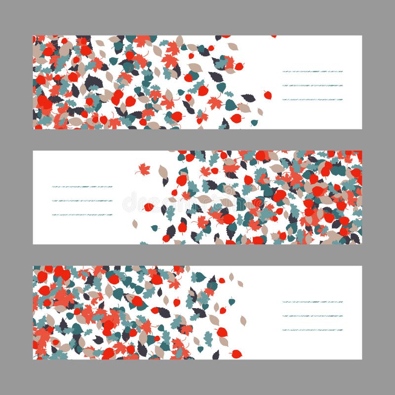 Autumn banner set. Red and blue maple leaves. vector illustration