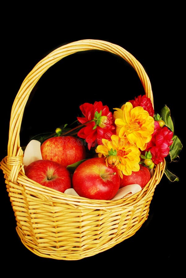 Autumn Basket with Apples and Flowers Stock Image Image of basket