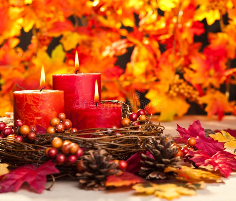 Autumn candles stock image. Image of decor, garland, color 31142329
