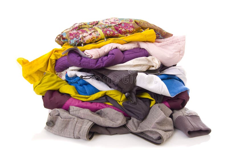 Pile of Clothes and Sneakers Isolated on White Stock Photo - Image of ...