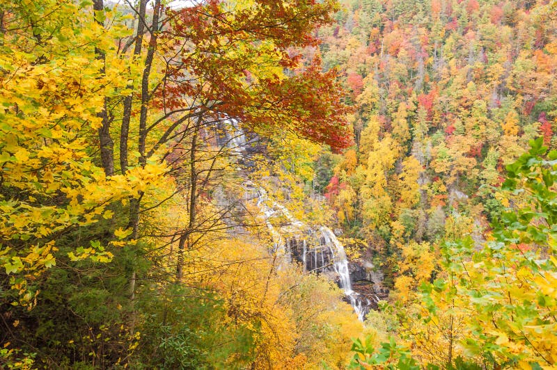 Waterfall In Autumn, In Forest Of North Carolina, Near Highlands Stock ...