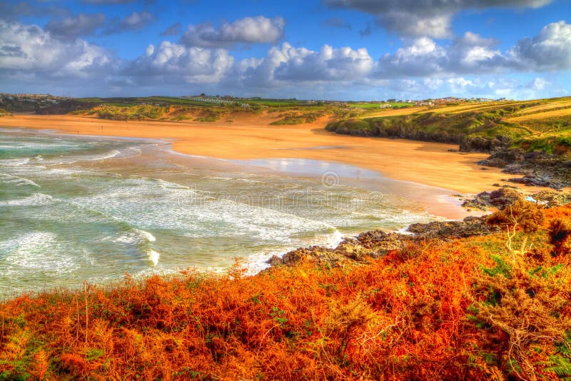 Autumn colours Cornwall beach and coast Crantock bay