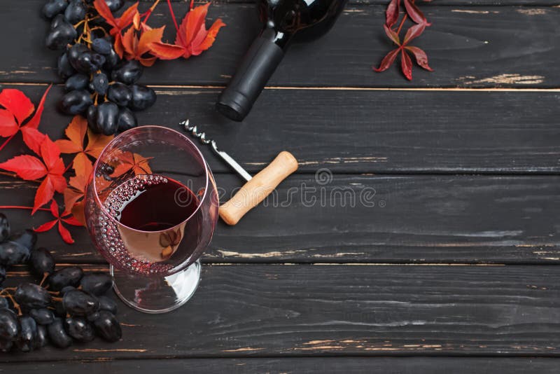 Autumn composition with glass of red wine, grapes and red leaves royalty free stock images Autumn composition with glass of red wine, grapes and red leaves royalty free stock images