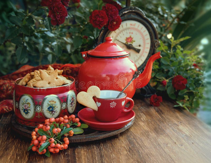 Autumn Cup van thee en koekjes stock afbeelding Autumn Cup van thee en koekjes stock afbeelding