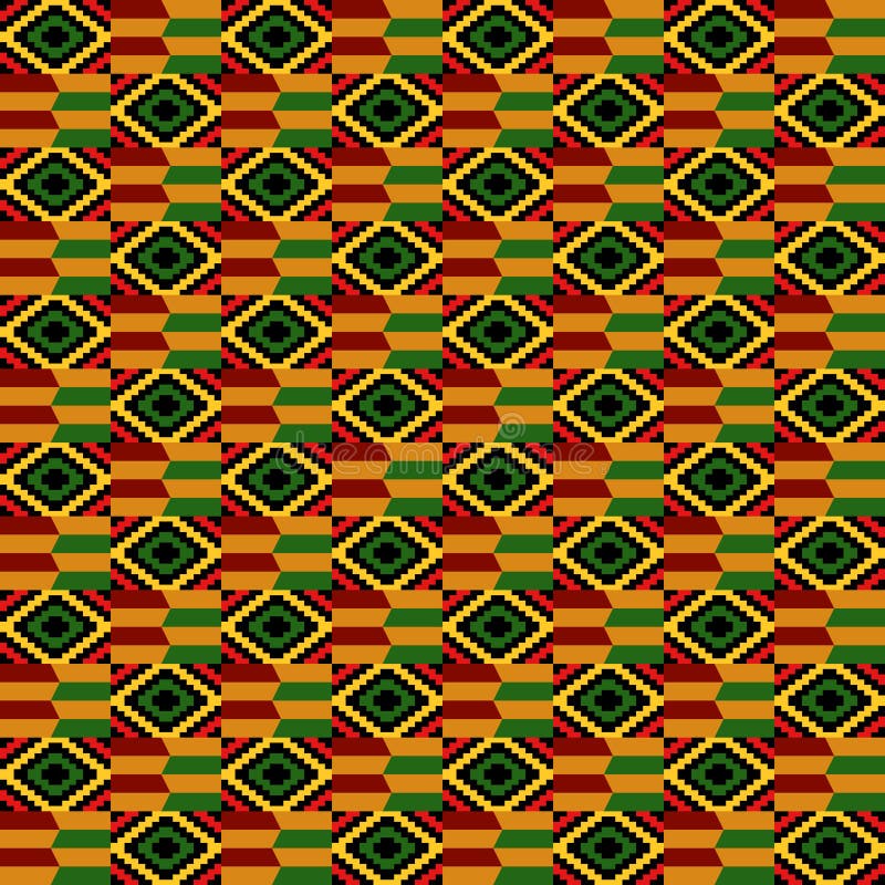 Kente Cloth Seamless Pattern - Colorful kente style fabric design for  Kwanzaa Stock Vector
