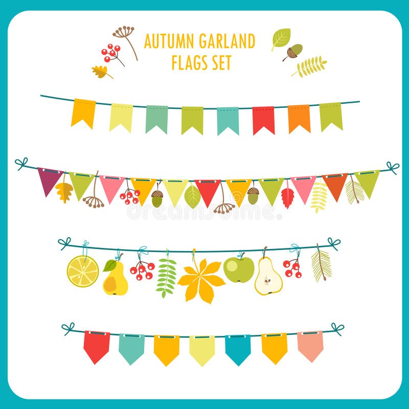 Autumn Garland And Flags Set Feestelijk Klemart. stock illustratie Autumn Garland And Flags Set Feestelijk Klemart. stock illustratie