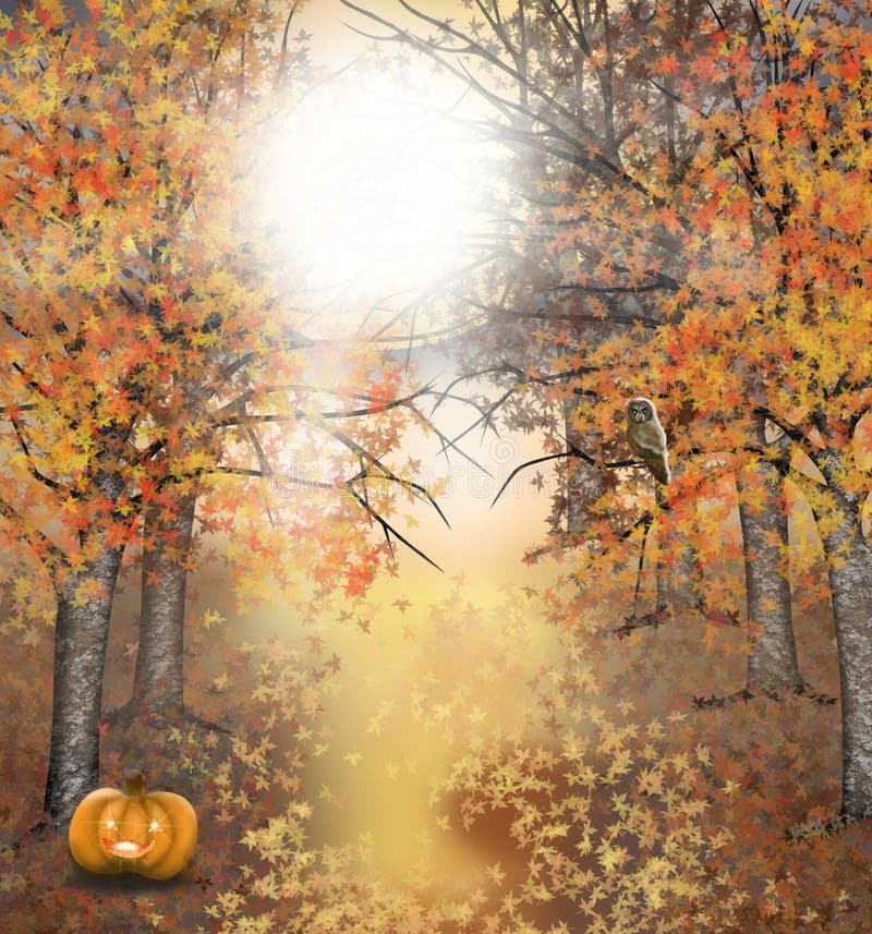 Autumn Halloween Background with Golden Asp Tree Stock Illustration ...