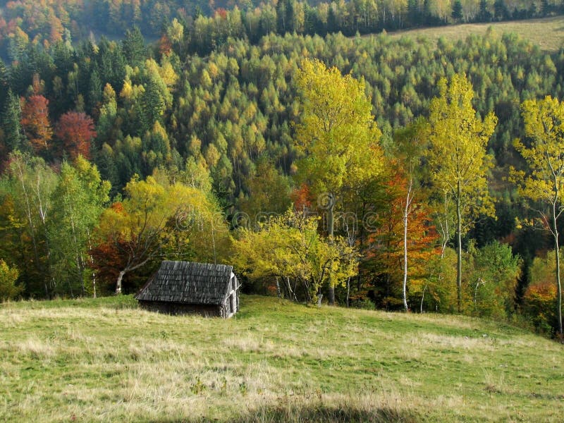 Autumn hills with farm