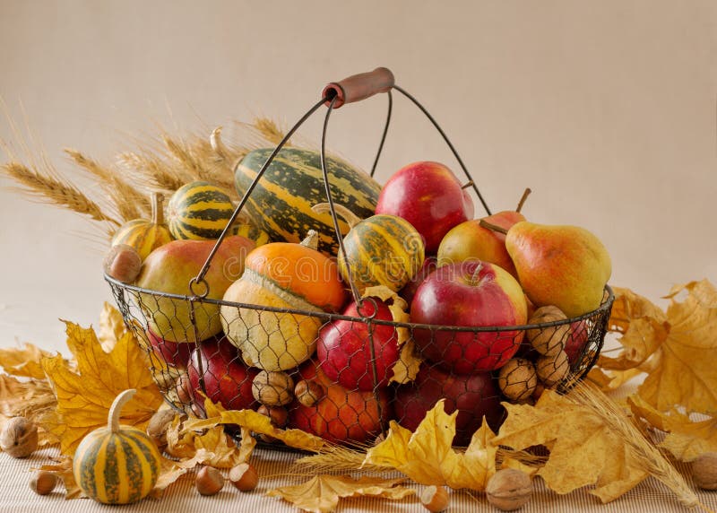 Autumn holiday Thanksgiving. Still life with pumpkin and apples,