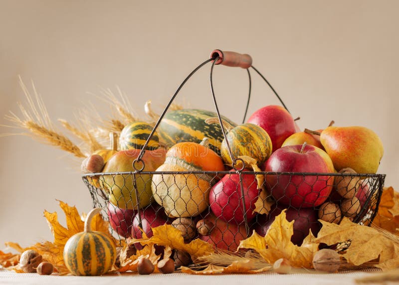 Autumn holiday Thanksgiving. Still life with pumpkin and apples,