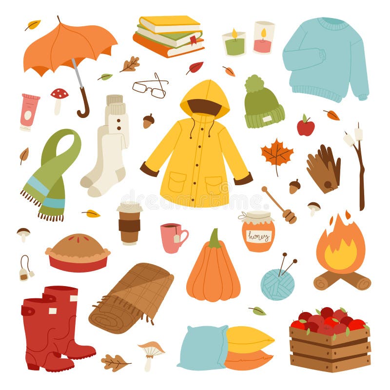 Color Set of Nature Objects. Vector Cartoon Collection of Weather Icons ...