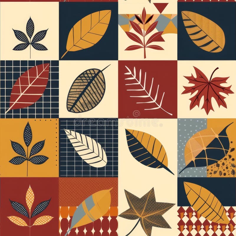 Autumn-Inspired Pattern Collection with Various Leaf Designs Stock