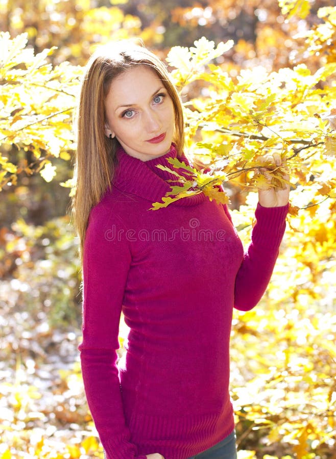 Autumn joy girl portrait stock photos